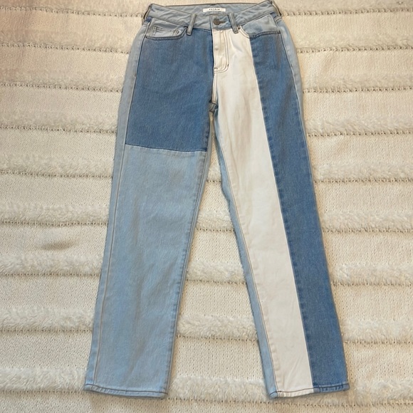 PacSun Denim - PacSun Eco hopper patchwork mom jeans high rise raw cut hem denim Womens size 24